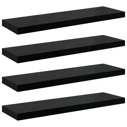Étagère murale flottante 4 pcs Noir brillant 90x23,5x3,8 cm MDF 2