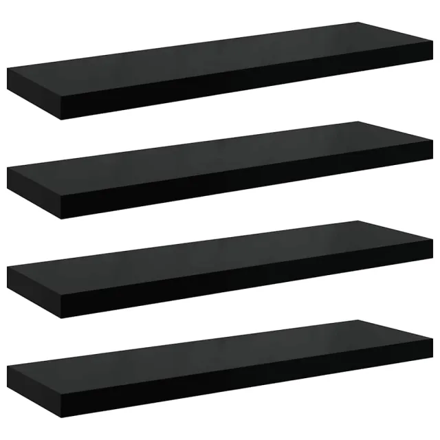 Étagère murale flottante 4 pcs Noir brillant 90x23,5x3,8 cm MDF
