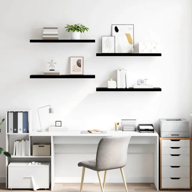 Étagère murale flottante 4 pcs Noir brillant 90x23,5x3,8 cm MDF