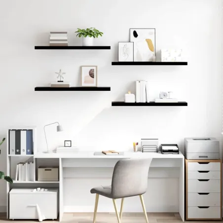 Étagère murale flottante 4 pcs Noir brillant 90x23,5x3,8 cm MDF