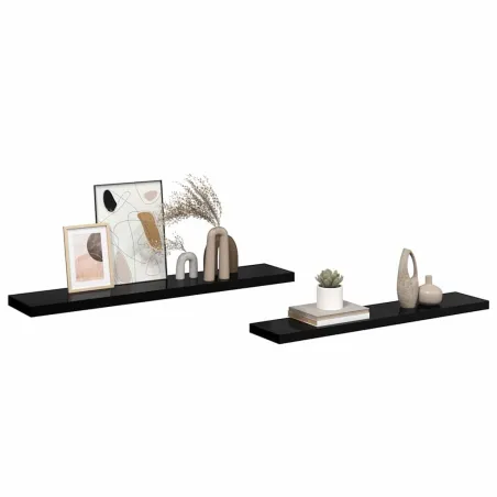 Étagère murale flottante 2 pcs Noir brillant 120x23,5x3,8cm MDF