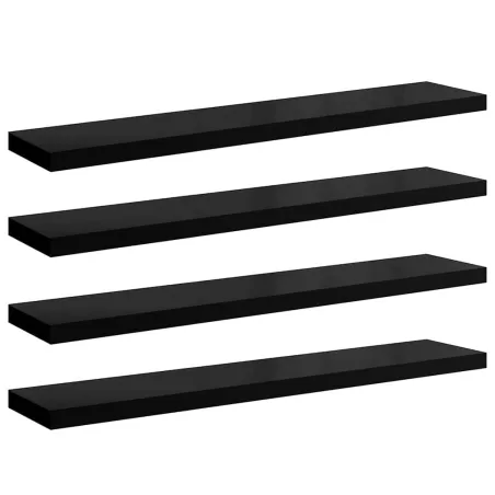 Étagère murale flottante 4 pcs Noir brillant 120x23,5x3,8cm MDF