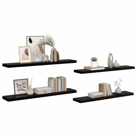 Étagère murale flottante 4 pcs Noir brillant 120x23,5x3,8cm MDF
