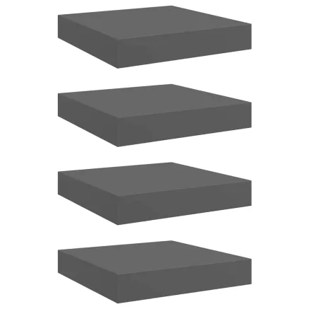 Étagère murale flottante 4 pcs Gris brillant 23x23,5x3,8 cm MDF 2