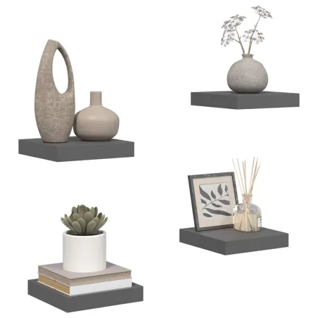 Étagère murale flottante 4 pcs Gris brillant 23x23,5x3,8 cm MDF