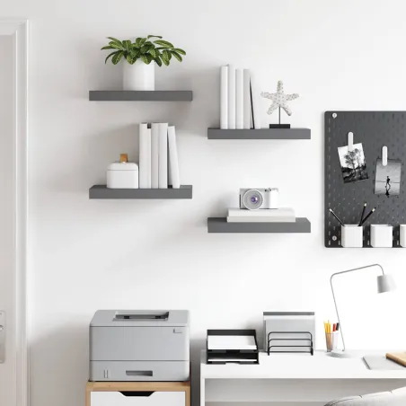 Étagère murale flottante 4 pcs Gris brillant 40x23x3,8 cm MDF