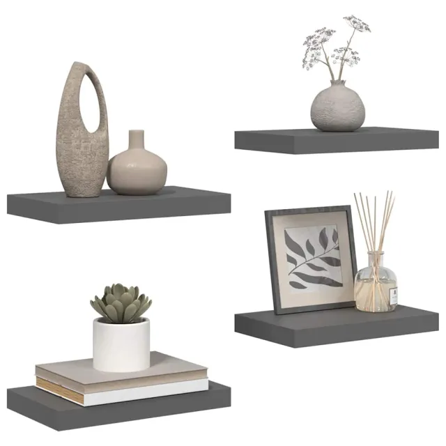 Étagère murale flottante 4 pcs Gris brillant 40x23x3,8 cm MDF
