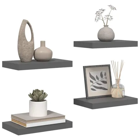 Étagère murale flottante 4 pcs Gris brillant 40x23x3,8 cm MDF