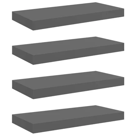 Étagère murale flottante 4 pcs Gris brillant 50x23x3,8 cm MDF 2