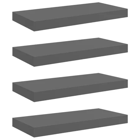 Étagère murale flottante 4 pcs Gris brillant 50x23x3,8 cm MDF