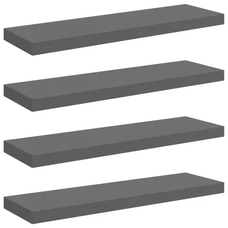 Étagère murale flottante 4 pcs Gris brillant 80x23,5x3,8 cm MDF