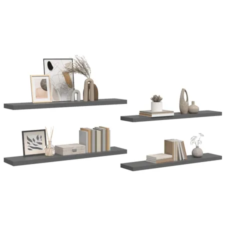 Étagères murales flottantes 4 pcs gris brillant 120x23,5x3,8 cm