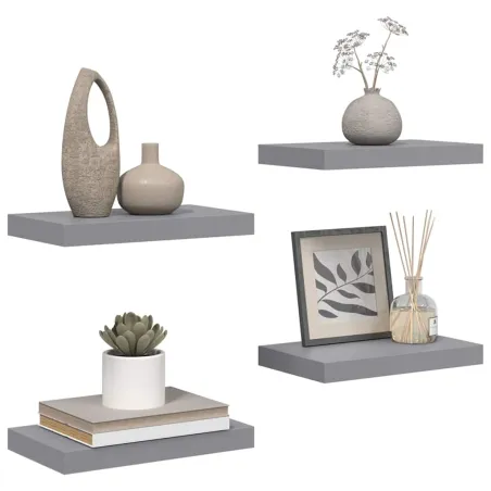 Étagères murales flottantes 4 pcs Gris 40x23x3,8 cm MDF