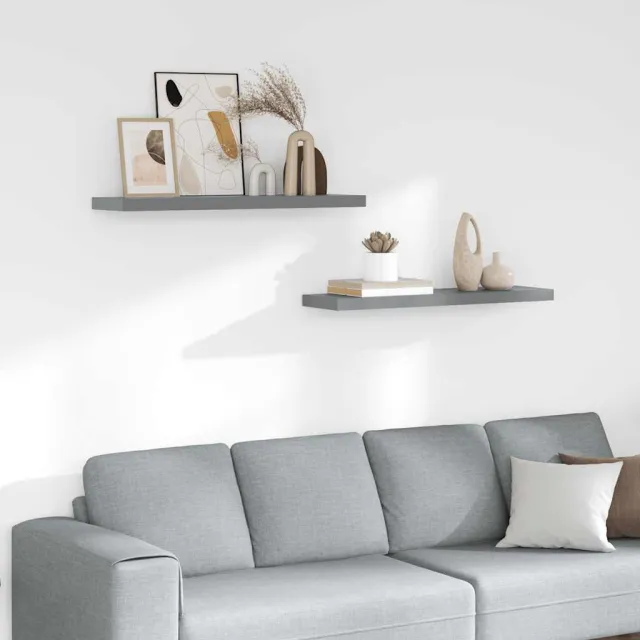 Étagères murales flottantes 2 pcs gris 90x23,5x3,8 cm MDF