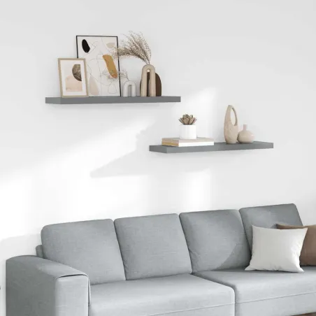 Étagères murales flottantes 2 pcs gris 90x23,5x3,8 cm MDF
