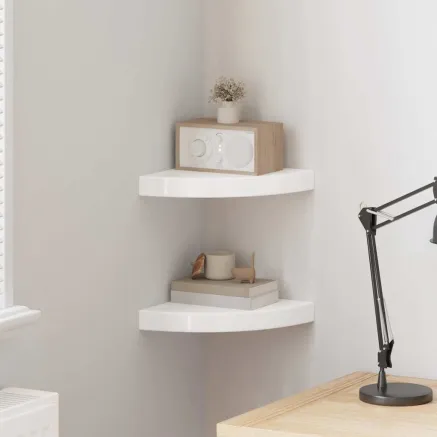 Étagères d'angle flottantes 2 pièces Blanc brillant 25 x 25 x 3,8 cm MDF