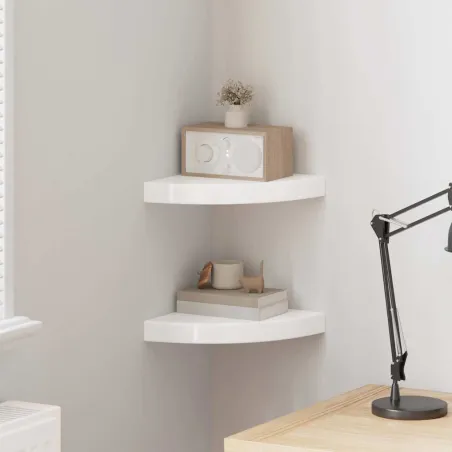 Étagères d'angle flottantes 2 pièces Blanc brillant 25 x 25 x 3,8 cm MDF