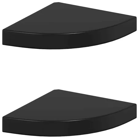 Étagères d'angle flottantes 2pcs noir brillant 25x25x3,8cm MDF