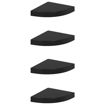 Étagères d'angle flottantes 4 pcs noir brillant 25x25x3,8cm MDF 2
