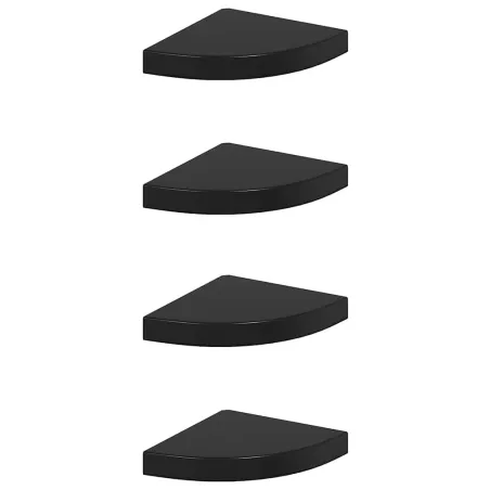 Étagères d'angle flottantes 4 pcs noir brillant 25x25x3,8cm MDF
