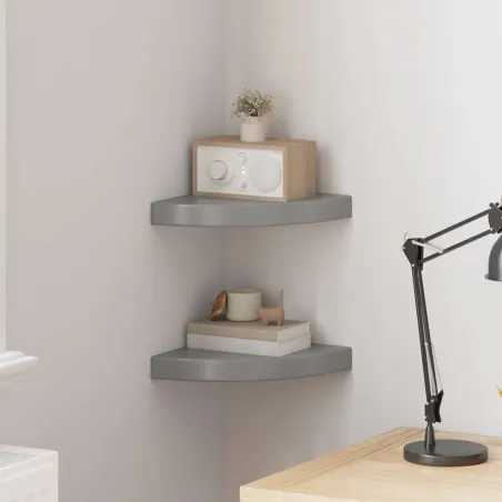 Étagères d'angle flottantes 2pcs gris brillant 25x25x3,8cm MDF