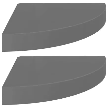 Étagères d'angle flottantes 2pcs gris brillant 25x25x3,8cm MDF 2
