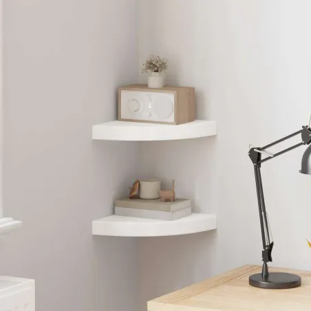 Étagères d'angle flottantes 2 pcs blanc 25x25x3,8 cm MDF