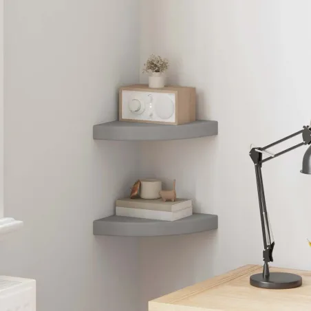 Étagères d'angle flottantes 2 pcs gris 25x25x3,8 cm MDF