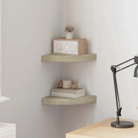 Étagères d'angle flottantes 2 pcs chêne 25x25x3,8 cm MDF