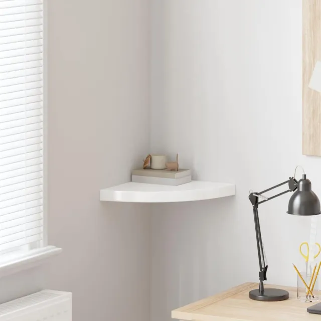 Étagère d'angle flottante blanc brillant 35x35x3,8 cm MDF