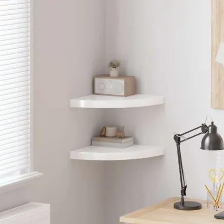 Étagères d'angle flottantes 2pcs blanc brillant 35x35x3,8cm MDF