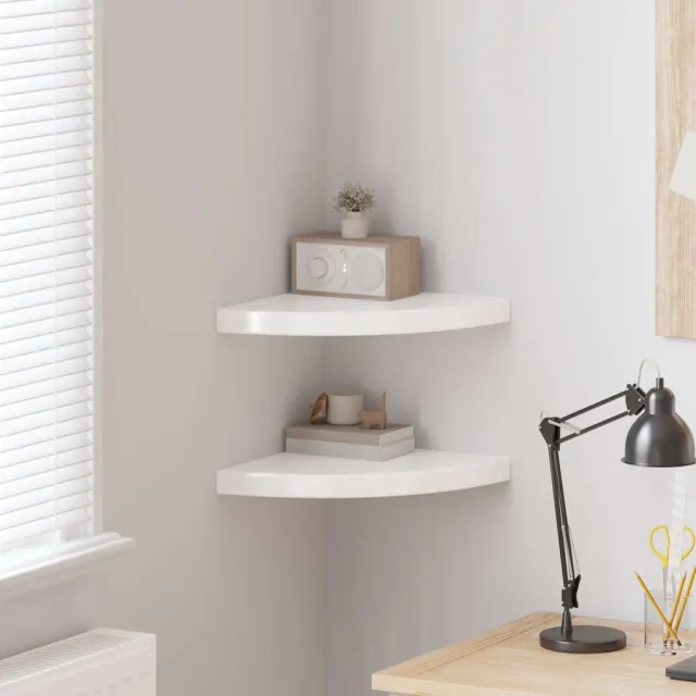 Étagères d'angle flottantes 2pcs blanc brillant 35x35x3,8cm MDF