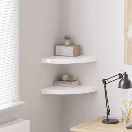 Étagères d'angle flottantes 2pcs blanc brillant 35x35x3,8cm MDF