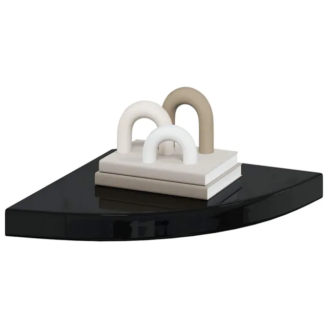 Étagères d'angle flottantes 2pcs noir brillant 35x35x3,8 cm MDF