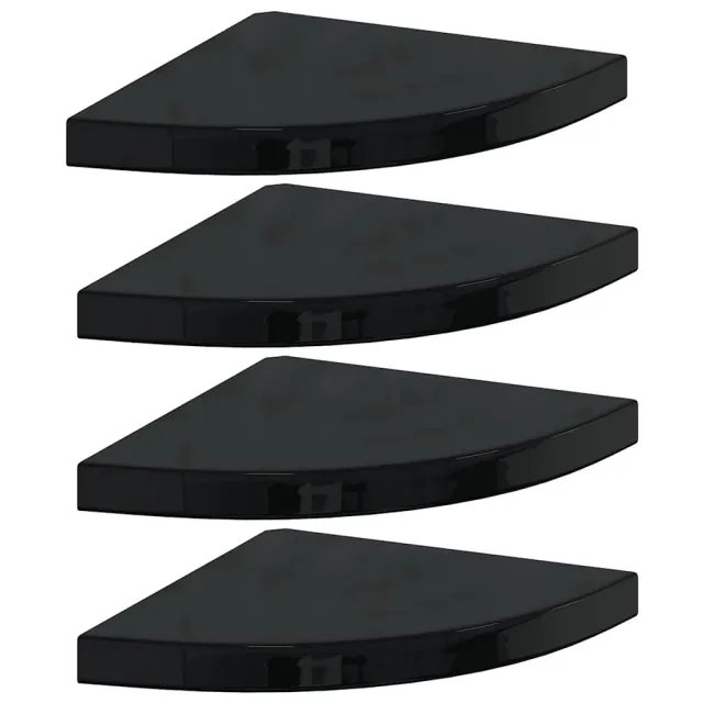 Étagères d'angle flottantes 4 pcs noir brillant 35x35x3,8cm MDF