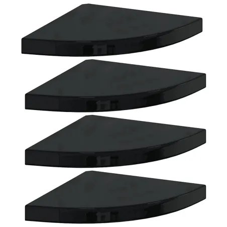 Étagères d'angle flottantes 4 pcs noir brillant 35x35x3,8cm MDF