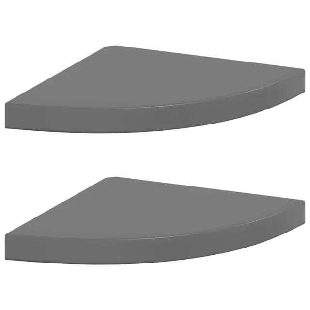 Étagères d'angle flottantes 2pcs gris brillant 35x35x3,8 cm MDF