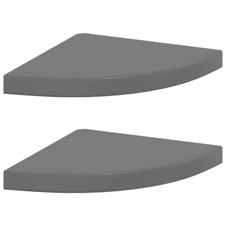 Étagères d'angle flottantes 2pcs gris brillant 35x35x3,8 cm MDF