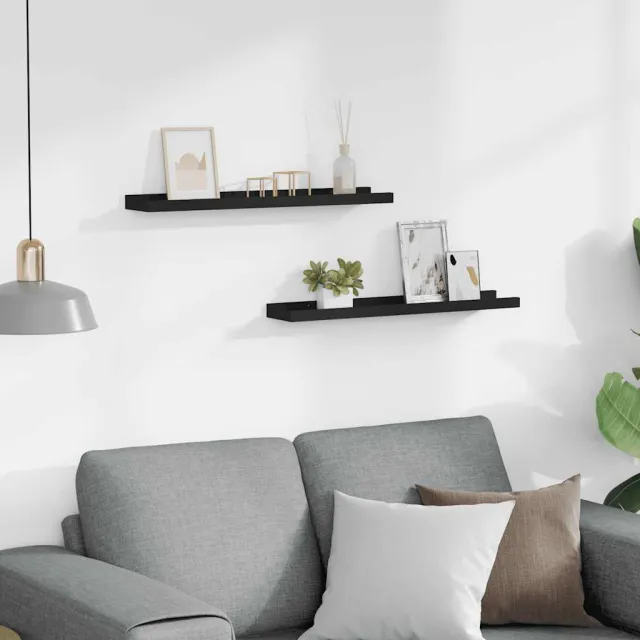 Étagères à rebord pour cadre photo 2 pcs Noir 60x9x3 cm MDF