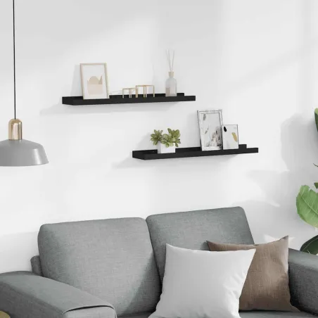 Étagères à rebord pour cadre photo 2 pcs Noir 60x9x3 cm MDF