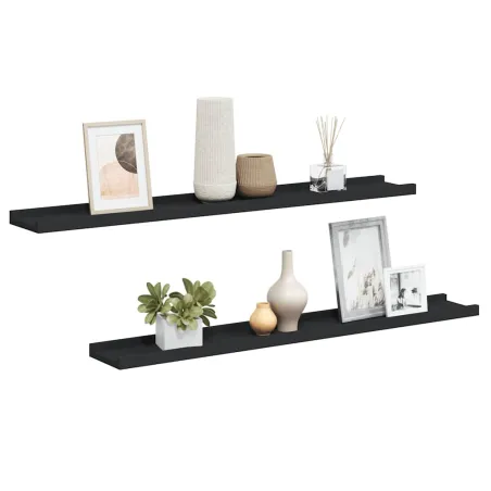 Étagères à rebord pour cadre photo 2 pcs Noir 80x9x3 cm MDF