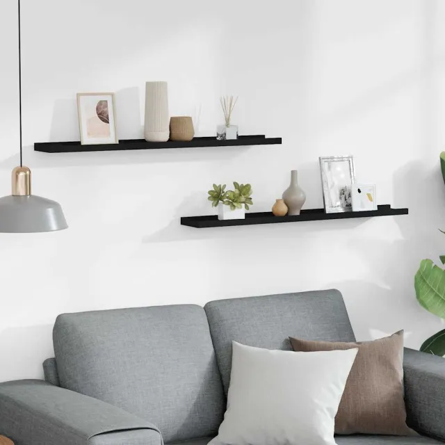 Étagères à rebord pour cadre photo 2 pcs Noir 80x9x3 cm MDF