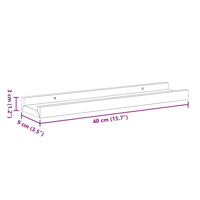 Étagères à rebord pour cadre photo 2 pcs Gris 40x9x3 cm MDF