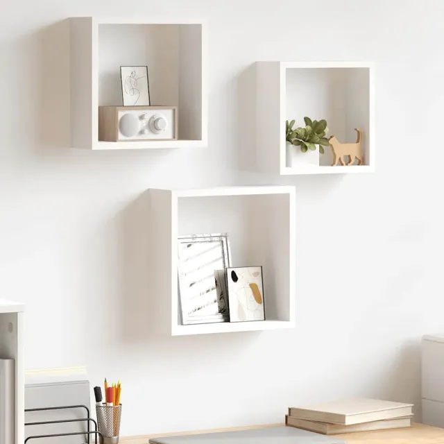 Étagères murales sous forme de cube 3 pcs Blanc MDF