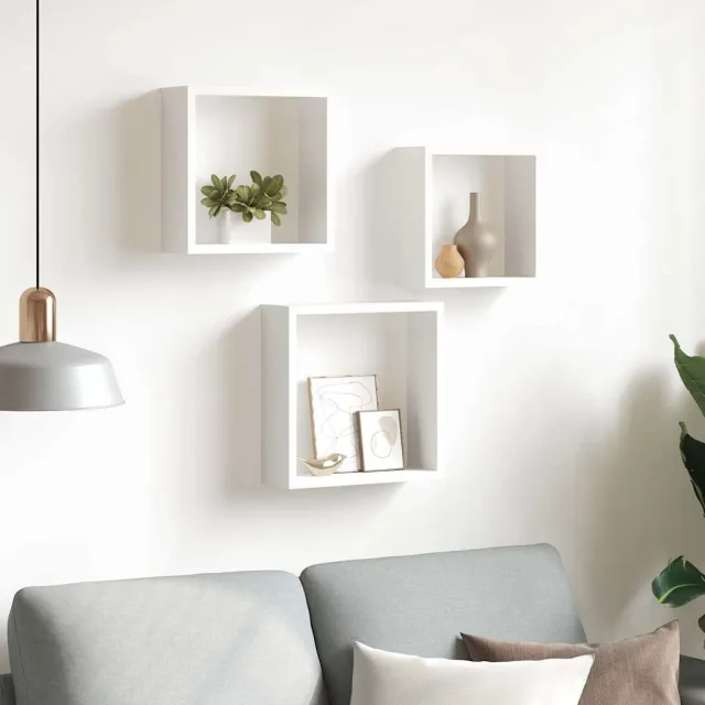 Étagères murales sous forme de cube 3 pcs Blanc MDF
