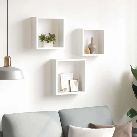 Étagères murales sous forme de cube 3 pcs Blanc MDF