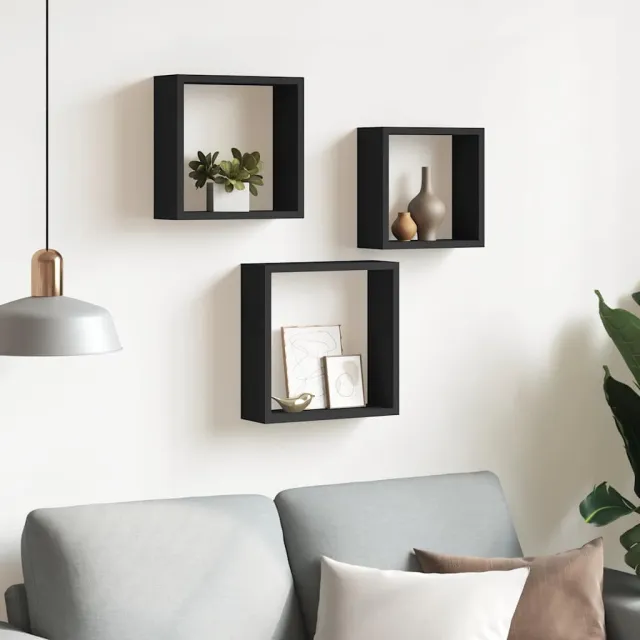 Étagères murales sous forme de cube 3 pcs Noir MDF