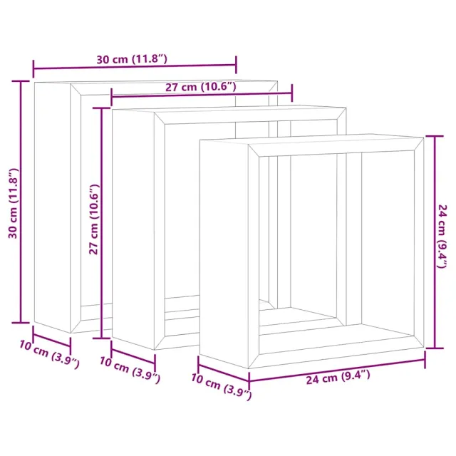 Étagères murales sous forme de cube 3 pcs Noir MDF