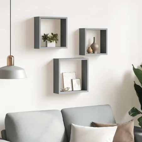 Étagères murales sous forme de cube 3 pcs Gris MDF