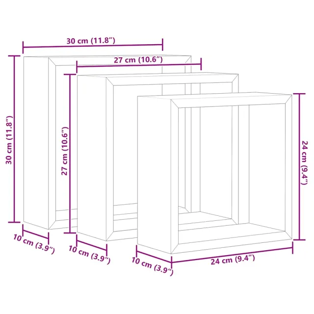 Étagères murales sous forme de cube 3 pcs Gris MDF